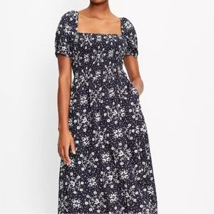 Loft Navy Floral Midi Dress